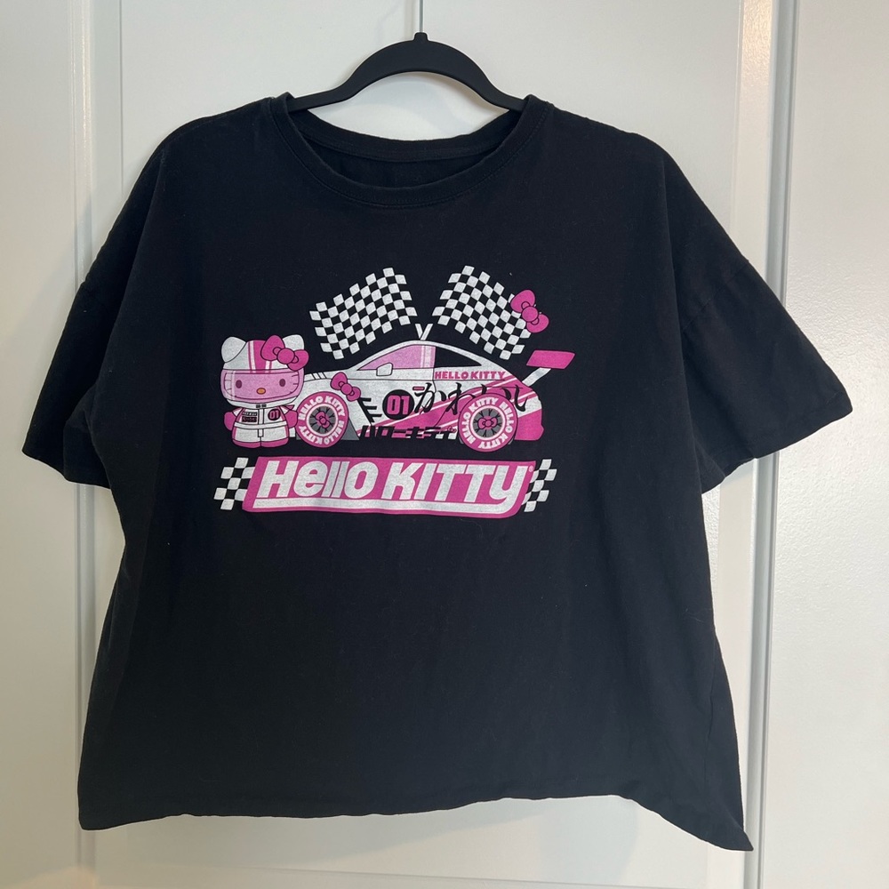 Hello Kitty Sanrio Race Car Black Cropped Shirt